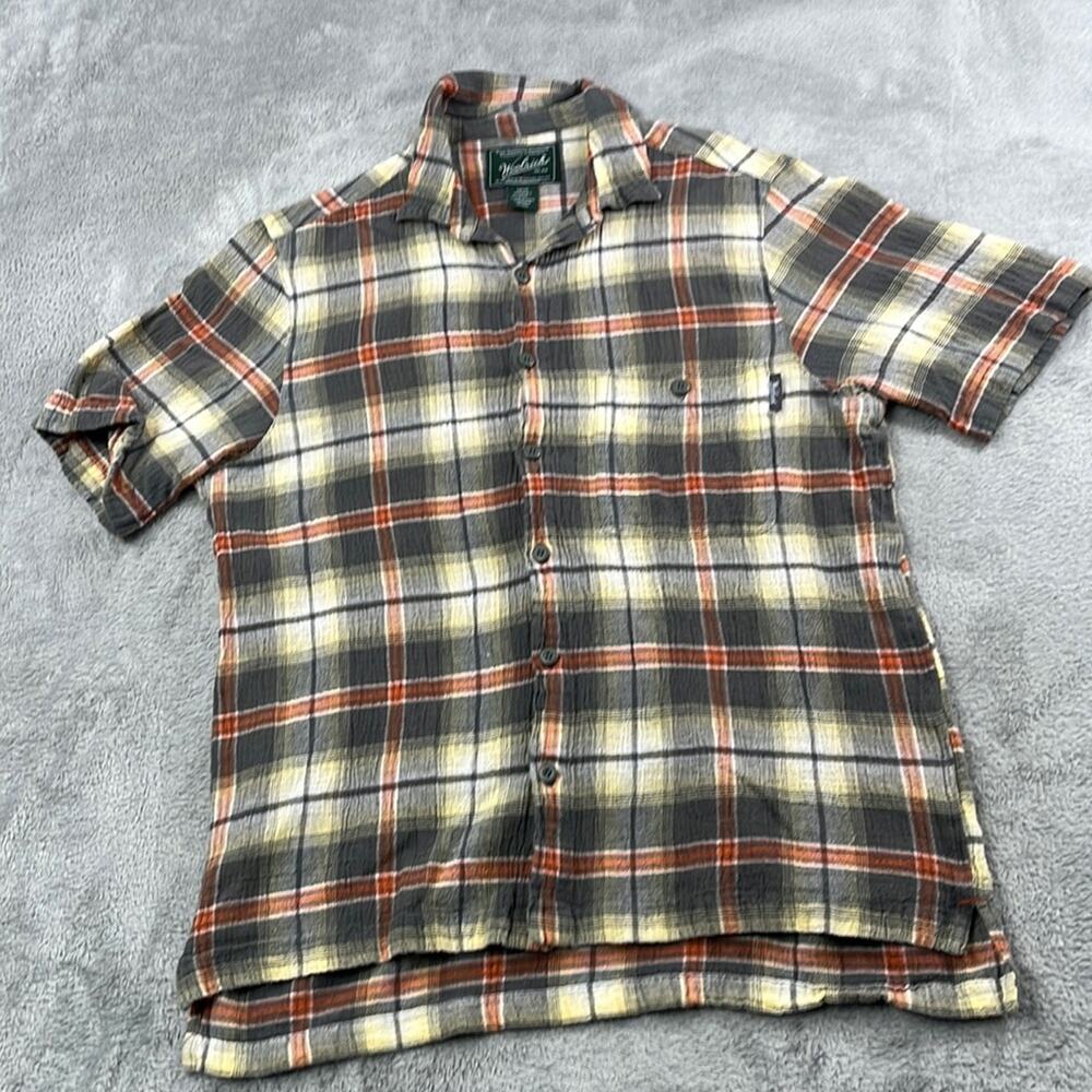 Woolrich M 100% Cotton Orange‎ Green Short Sleeve Button Down Shirt
